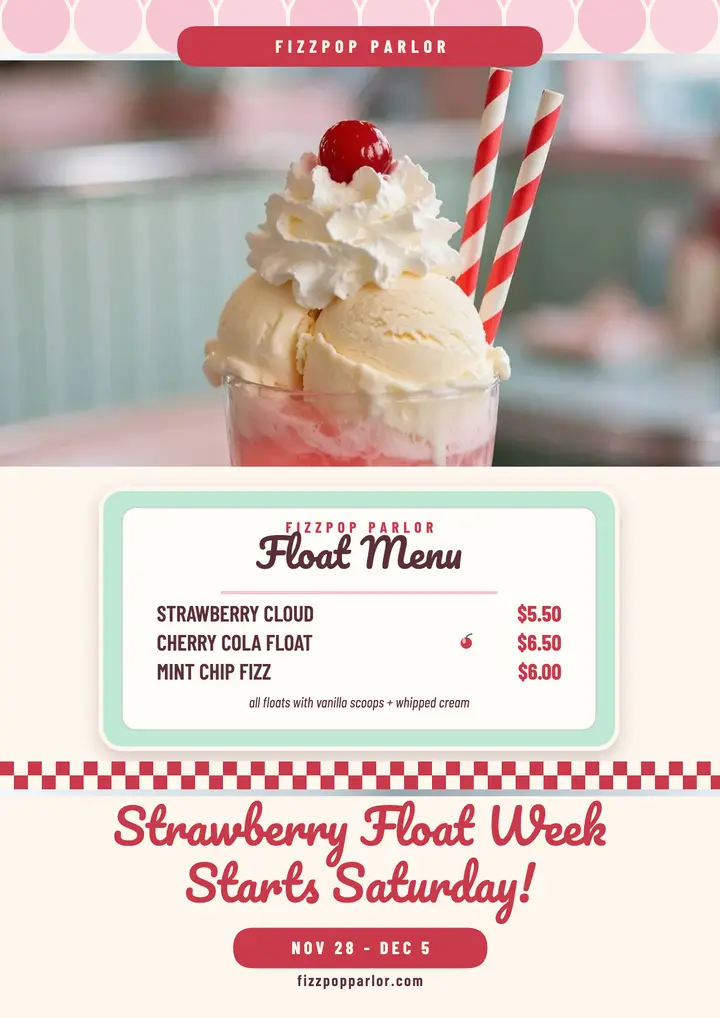 Fizzpop Parlor float week soda flyer template