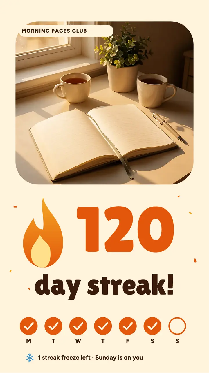 120 day morning pages streak: habit streak story template