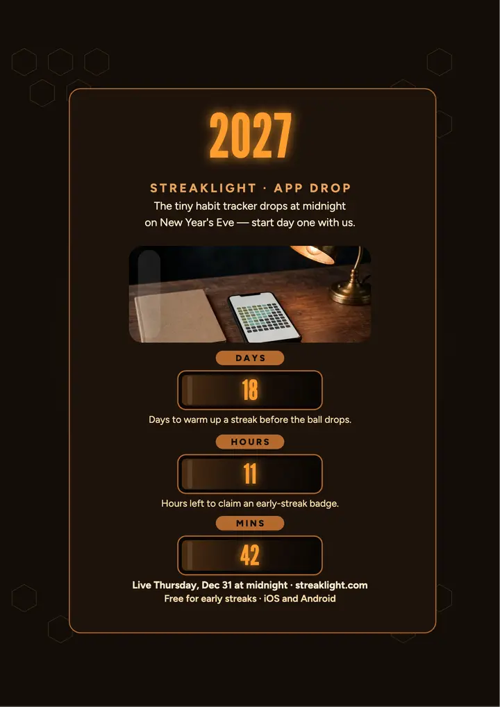 Streaklight New Year countdown flyer: app launch countdown flyer template