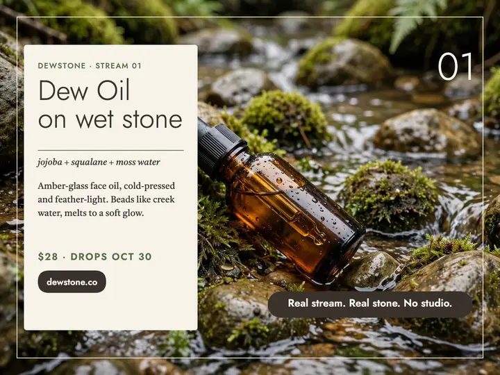 Dewstone Dew Oil stream launch slide: face oil launch slide template