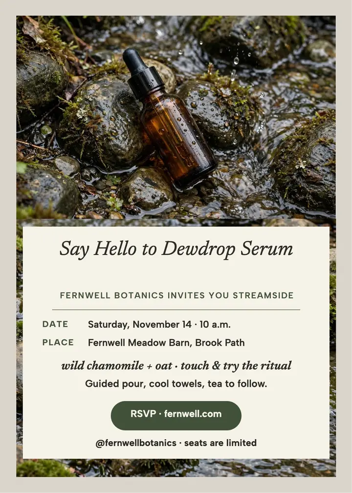 Fernwell Dewdrop Serum streamside invite template