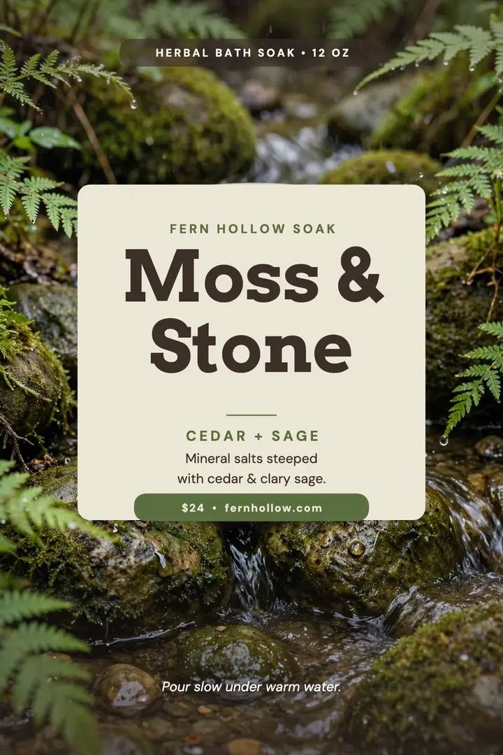 Fern Hollow herbal soak poster: herbal bath soak poster template