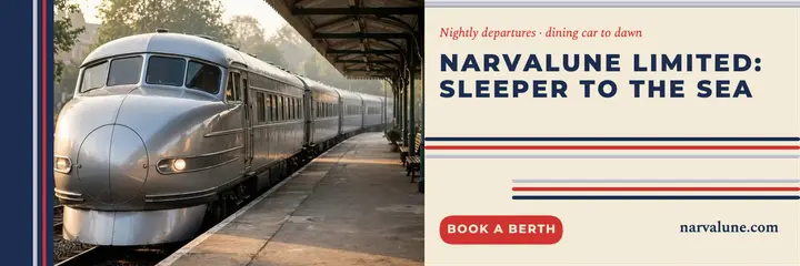 Sleeper train line X header, streamline moderne template