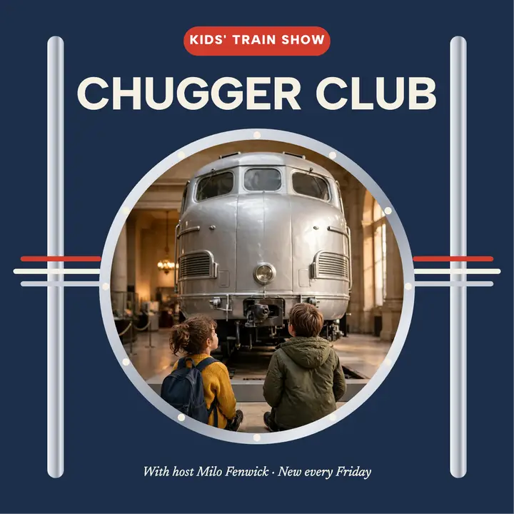Chugger Club train adventure podcast cover: kids train podcast cover template