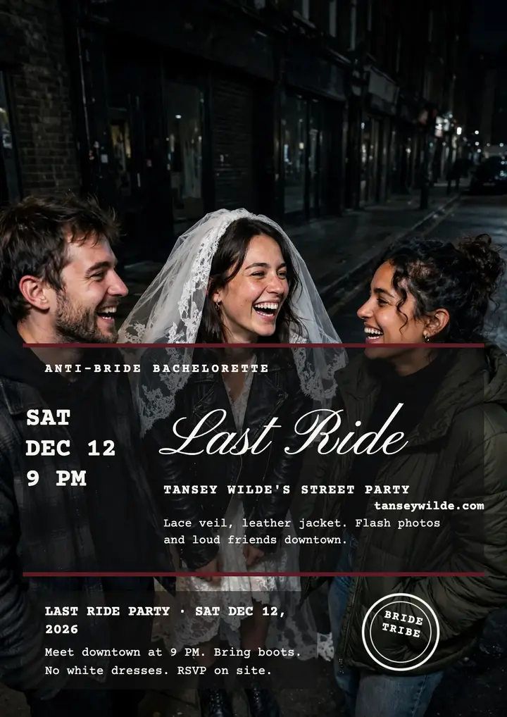 Tansey Wilde last ride bachelorette flyer template