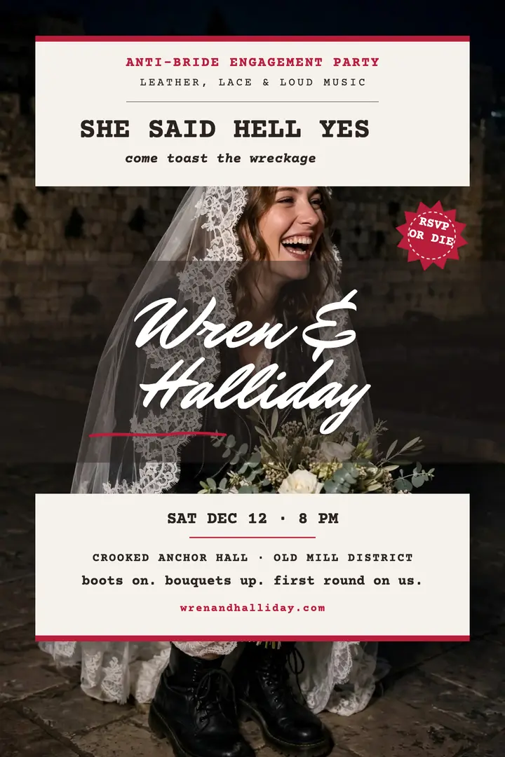 Wren and Halliday anti-bride party poster template