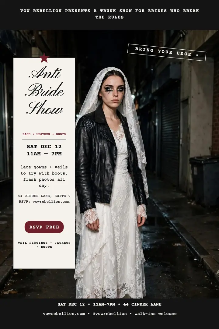 Vow Rebellion anti-bride trunk show poster template
