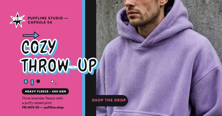 Puffline cozy fleece throw-up post template