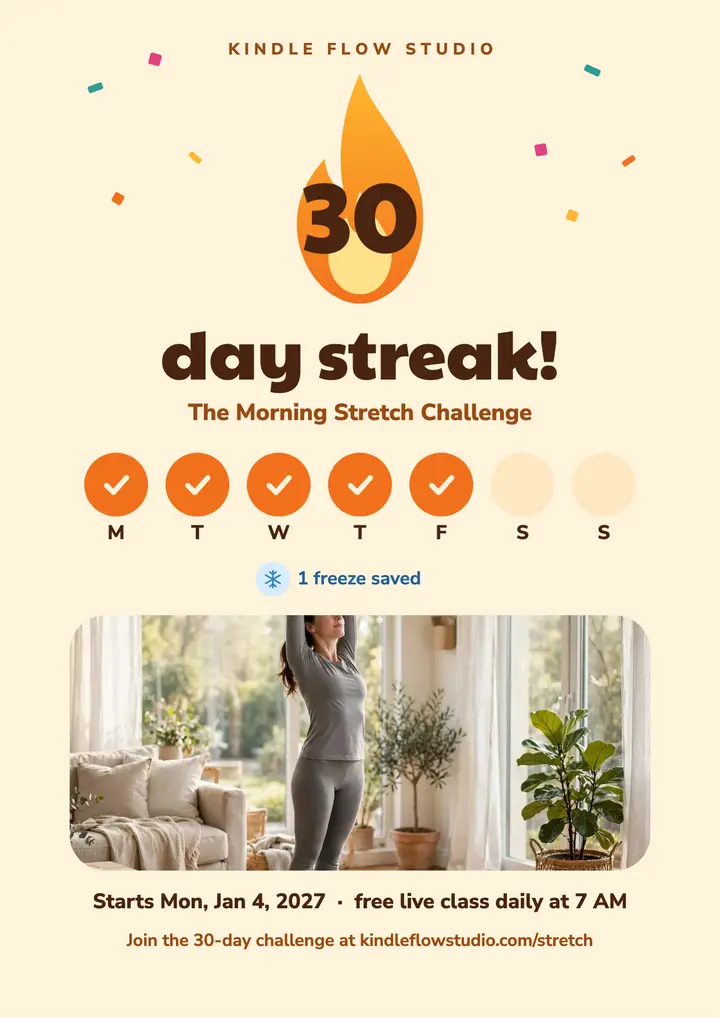 Kindle Flow 30-day stretch challenge flyer template
