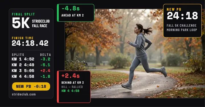 Strideclub Fall 5K splits recap template