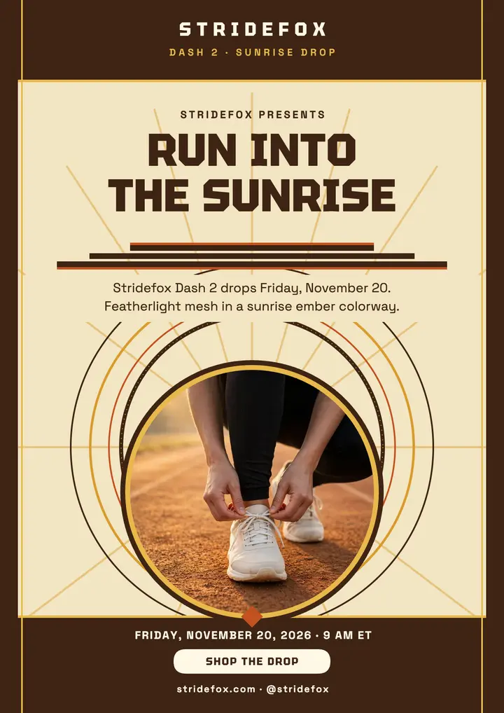 Stridefox Dash 2 sunrise drop mural flyer template