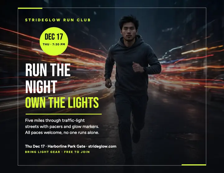 Strideglow night run club flyer template