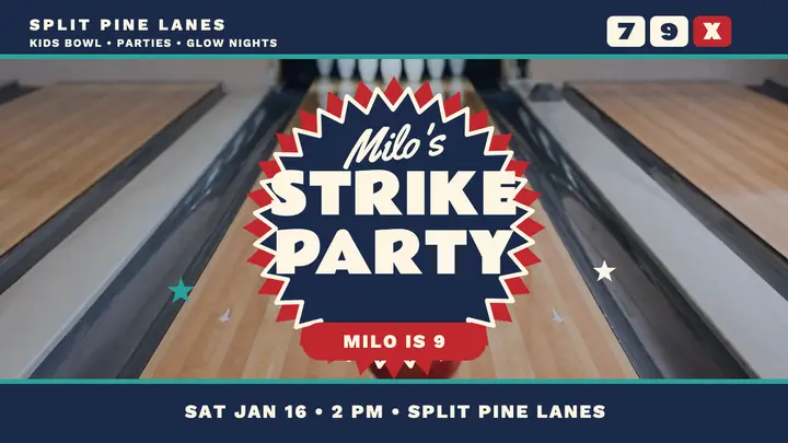 Milo's strike party bowling birthday thumbnail template