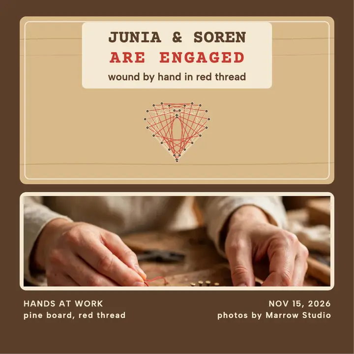 Junia and Soren string-art engagement: engagement announcement template