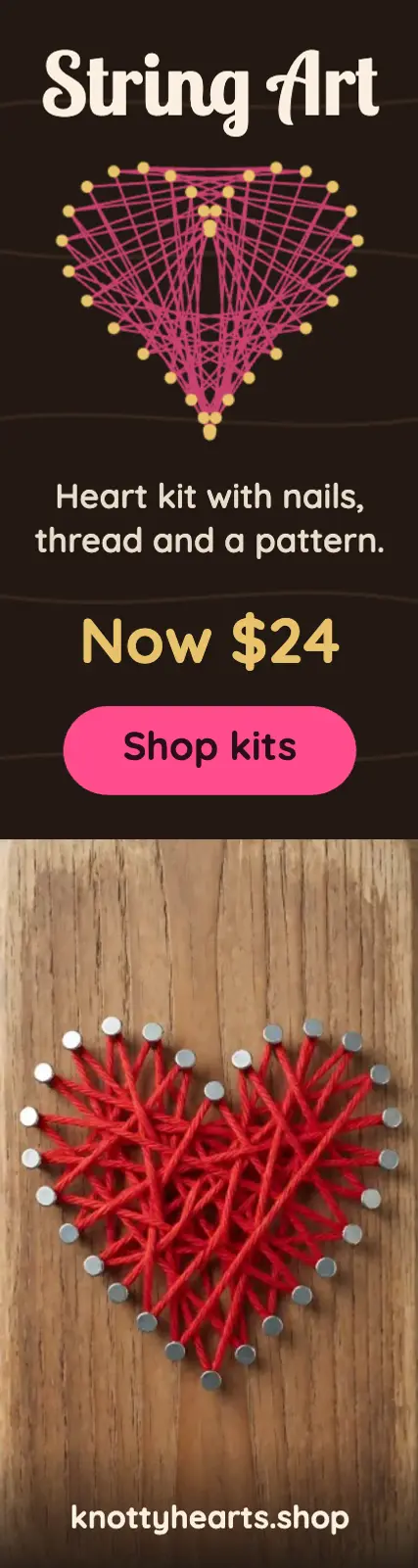 Knotty Hearts string art kit: string art kit ad template