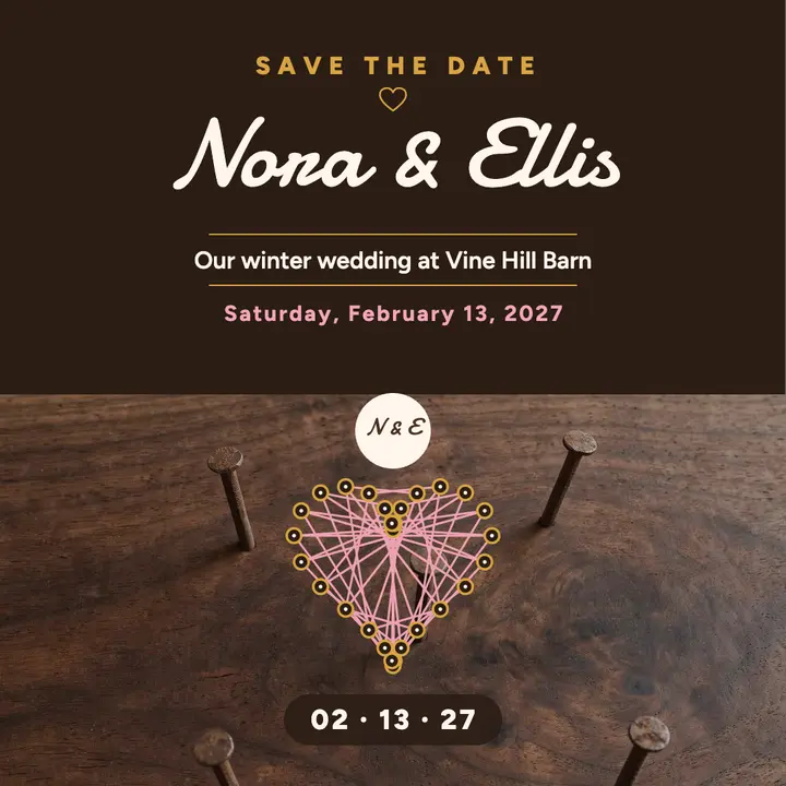 Nora and Ellis string art save the date: save the date post template