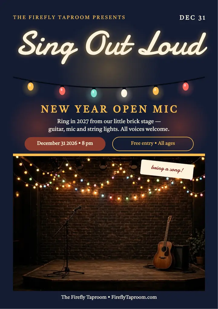 Firefly Taproom New Year open mic flyer: open mic flyer template
