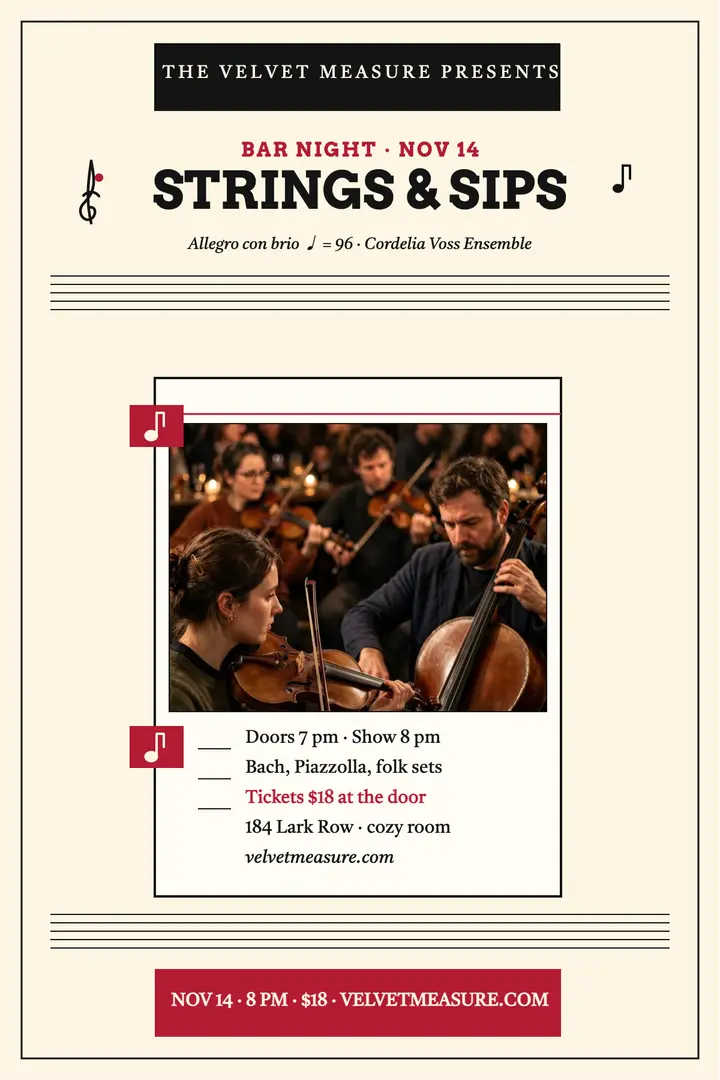 Strings and Sips quartet night poster template