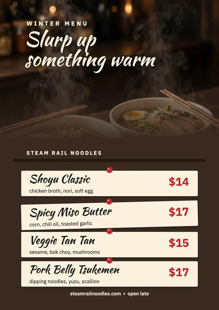 Steam Rail Noodles winter ramen flyer template