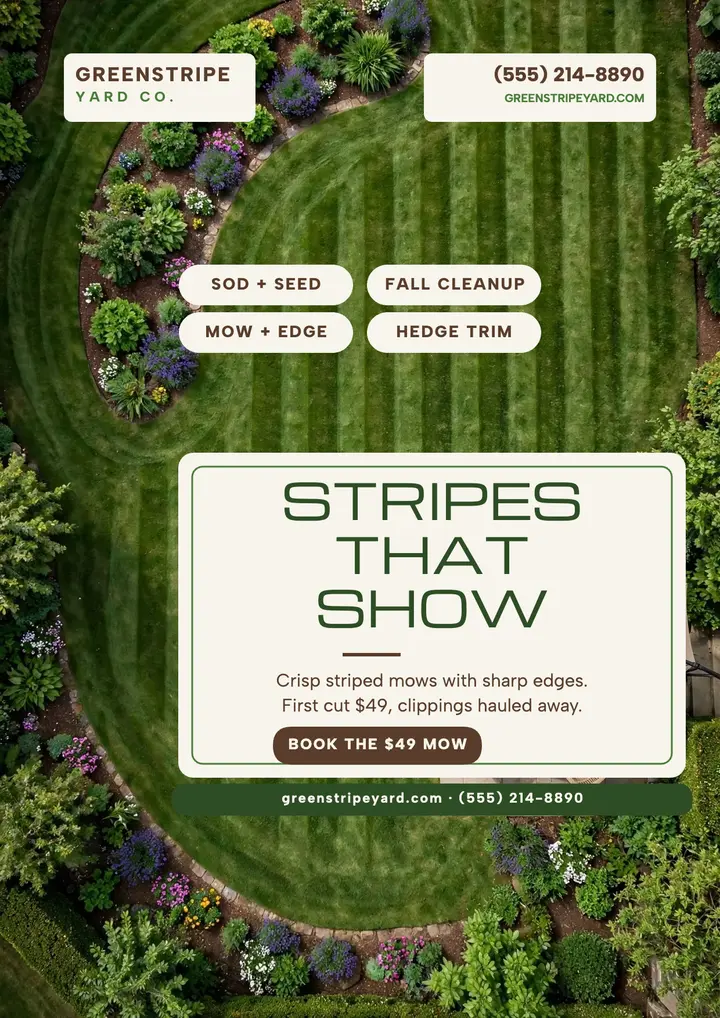 Greenstripe striped lawn care flyer template