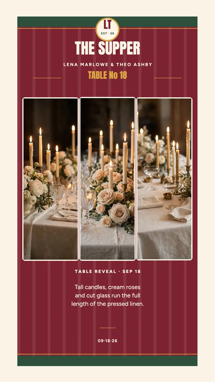 Striped rehearsal supper table story template