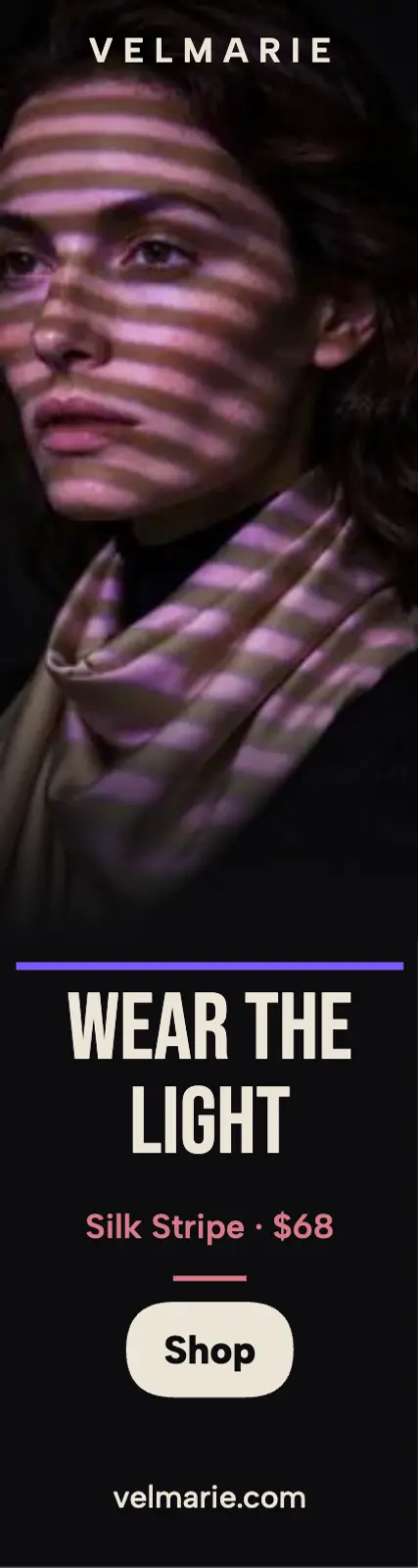 Velmarie silk scarf striped light ad: silk scarf ad template