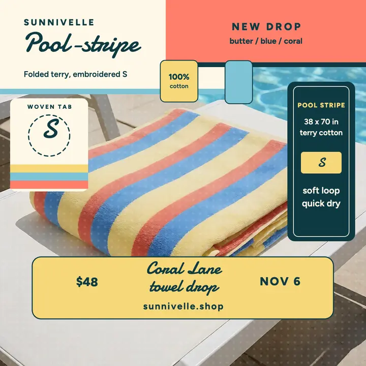 Sunnivelle Coral Lane towel drop post template