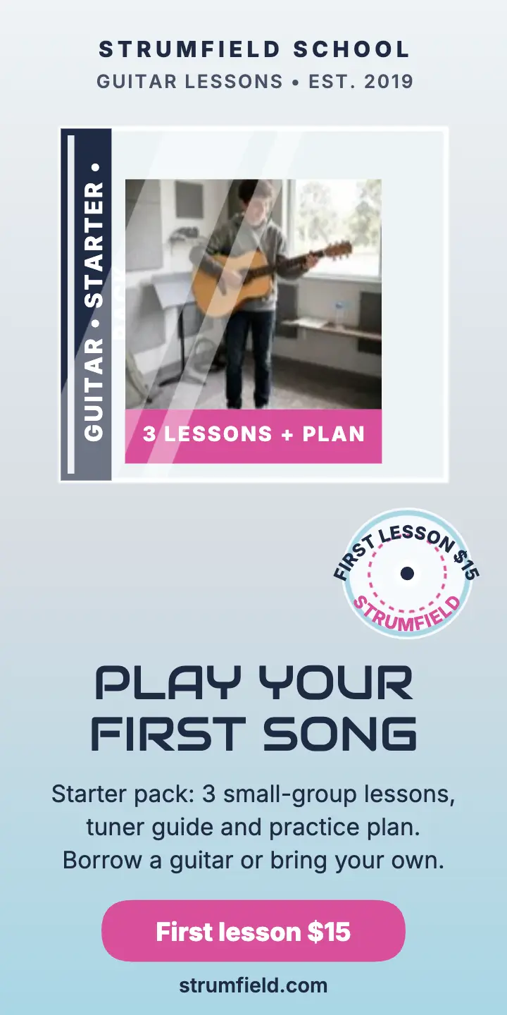 Strumfield guitar starter pack CD ad template