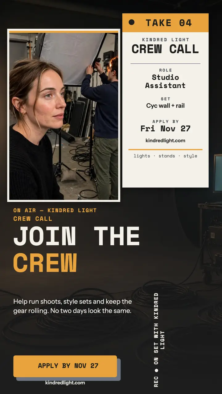 Kindred Light studio crew call hiring story template