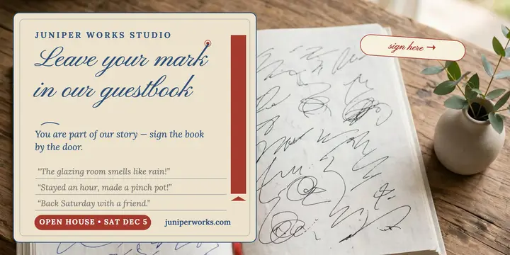 Juniper Works open house guestbook post template