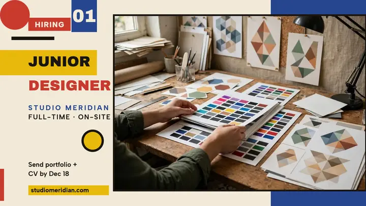 Studio Meridian junior designer hiring thumbnail template
