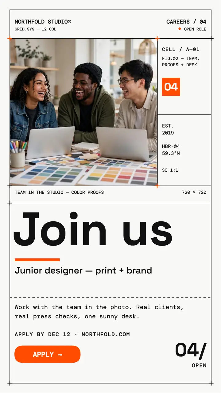 Northfold Studio hiring story, exposed grid template