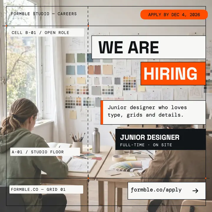 Formble Studio hiring grid post: hiring announcement post template