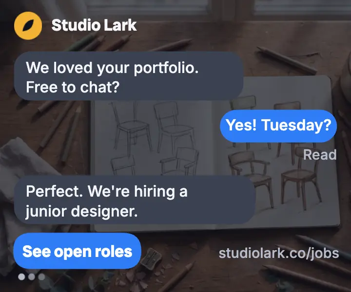 Studio hiring text thread ad: hiring display ad template