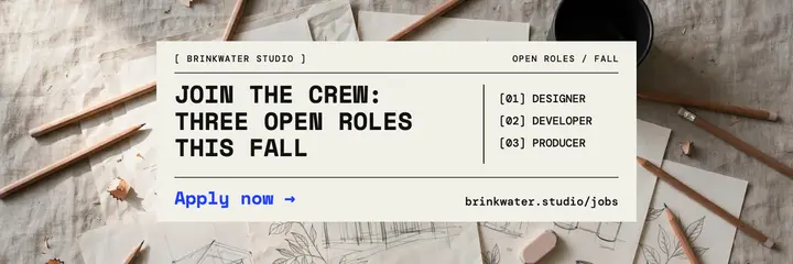 Design studio hiring header, mono editorial template
