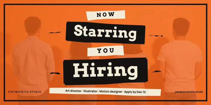 Design studio hiring title card, 60s title sequence template
