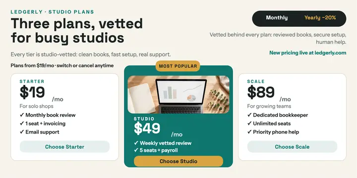 Ledgerly studio pricing plans post template
