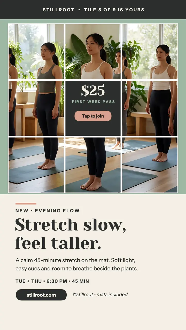 Stillroot evening stretch grid story template