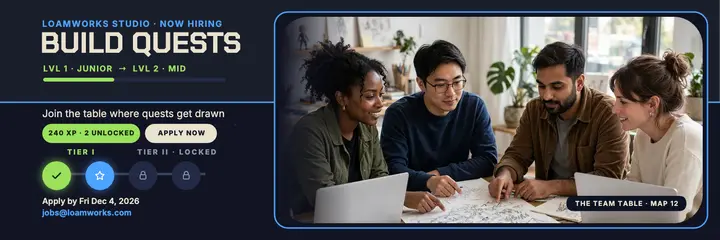 Loamworks Studio skill tree hiring header: game studio hiring header template
