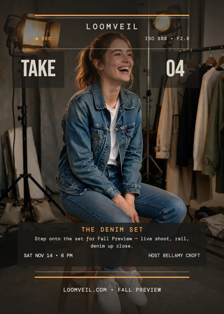Loomveil denim studio take invitation: denim invitation template