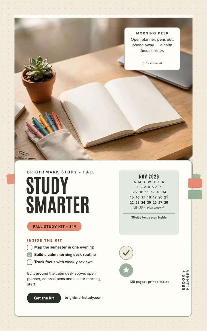 Brightmark Fall Study Kit ebook cover: study planner ebook cover template