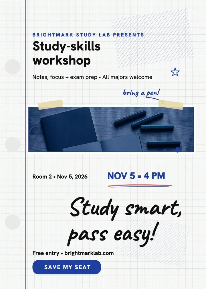 Brightmark study skills workshop invitation template