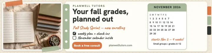 Planwell Fall Study Sprint planner banner: tutoring linkedin banner template