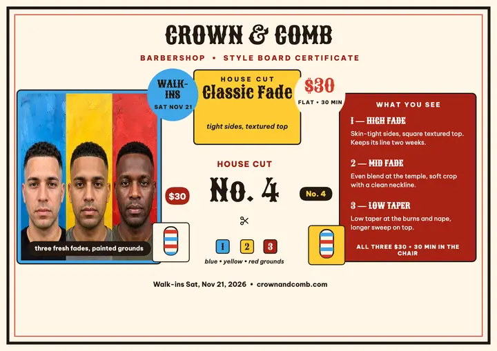 Crown and Comb style board certificate: barbershop certificate template