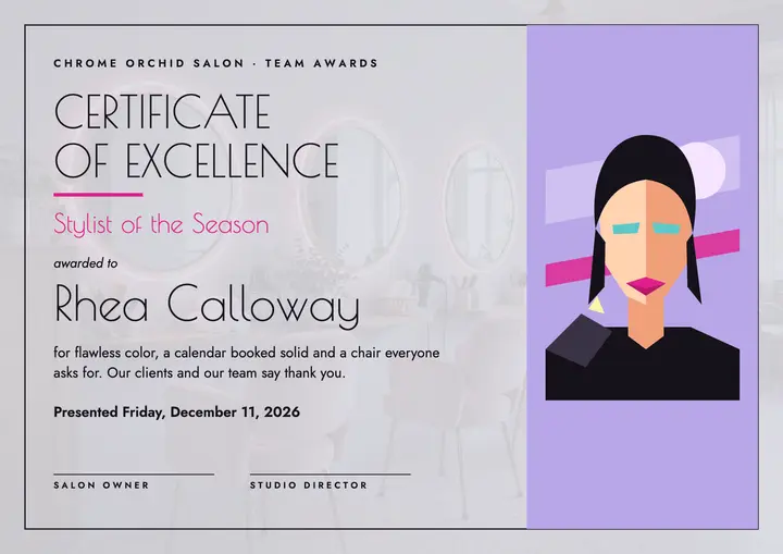 Stylist of the season award certificate template