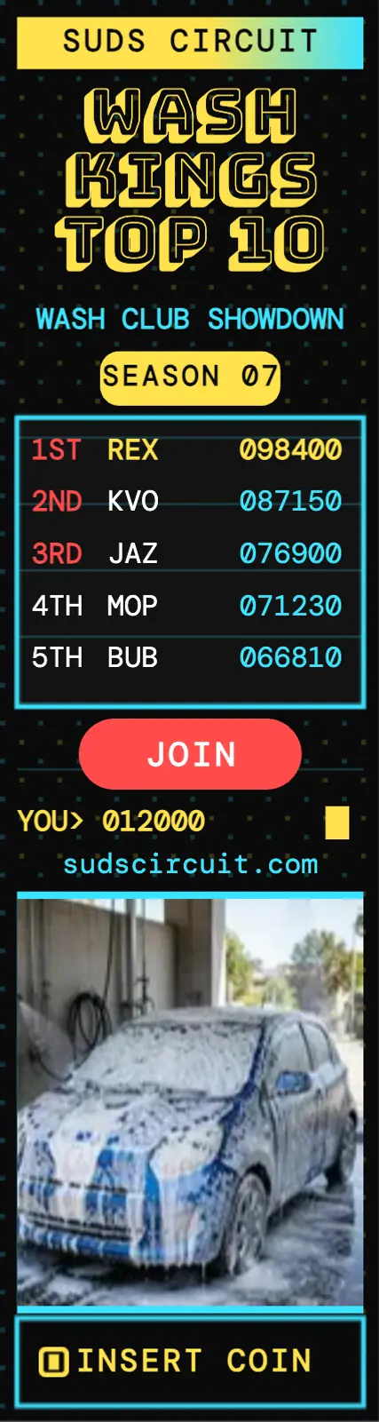 Suds Circuit wash kings scores ad template