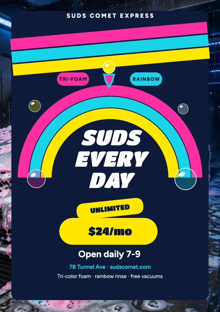 Suds Comet Express unlimited foam flyer template