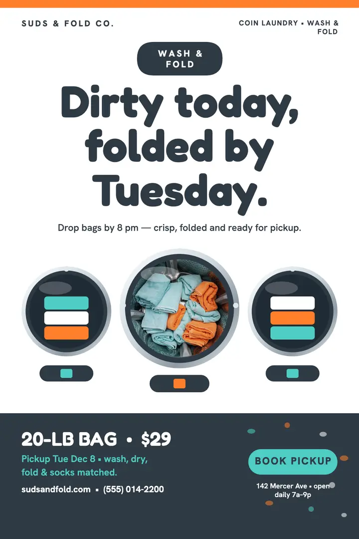 Suds and Fold wash fold poster template