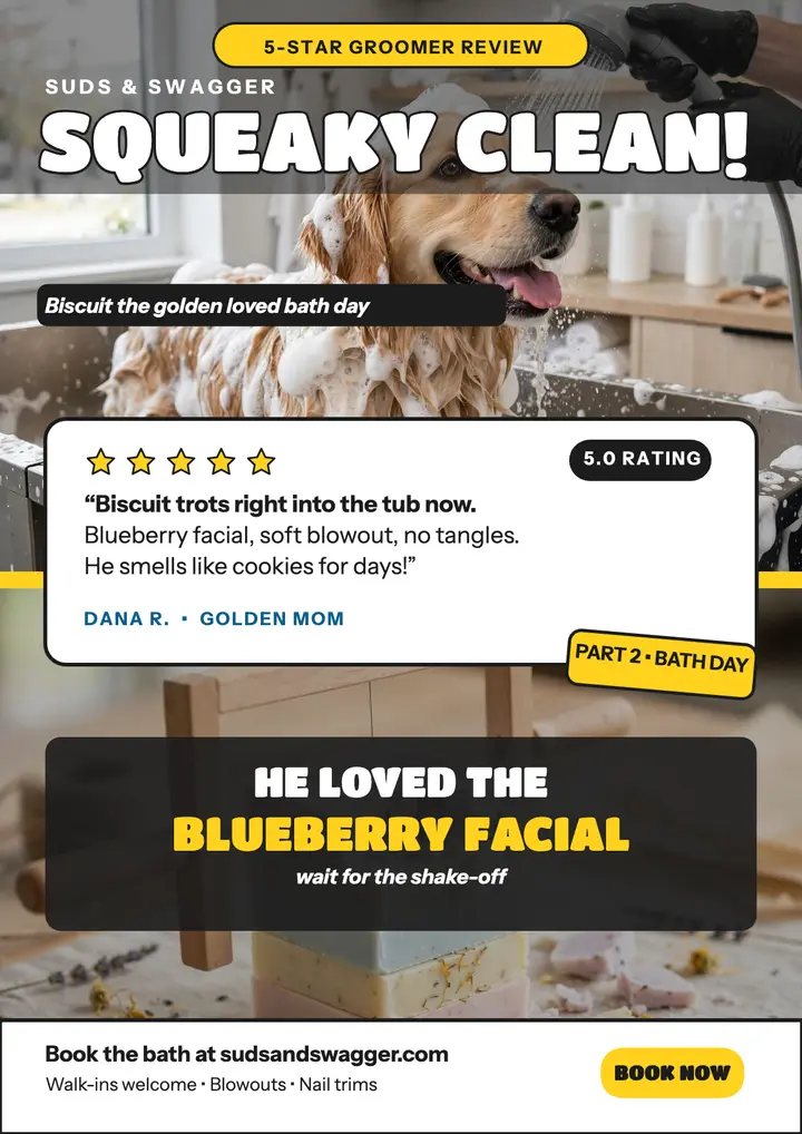 Suds and Swagger groomer review flyer template