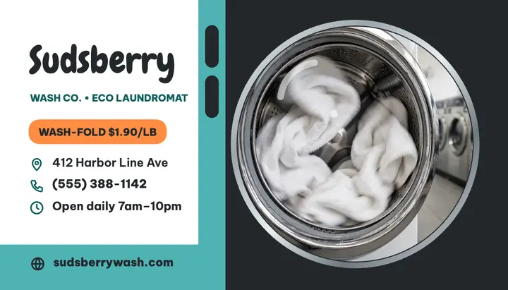 Sudsberry Wash eco laundromat card template